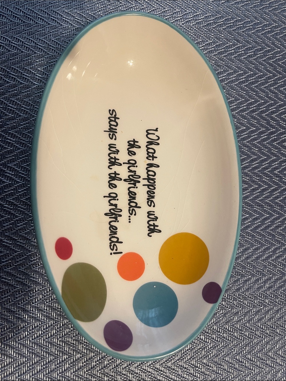 White Oval Trinket Dish with Colorful Polka Dots
